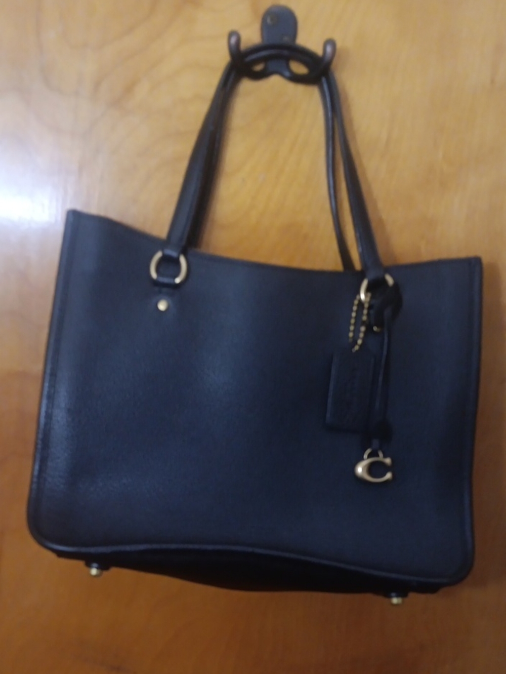 Coach Black Leather Shoulder Tote with Signature Charm
